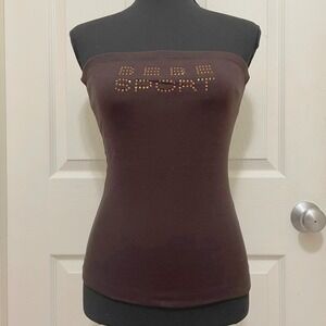 NEW‎ Bebe Sport Tube Top Brown Ribbed Rhinestone McBling Vintage Y2K USA Made L